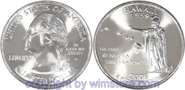 USA, 1/4 Dollar (Quarter) 2008, Hawaii, KM 425, Ku-Ku/Ni plattiert