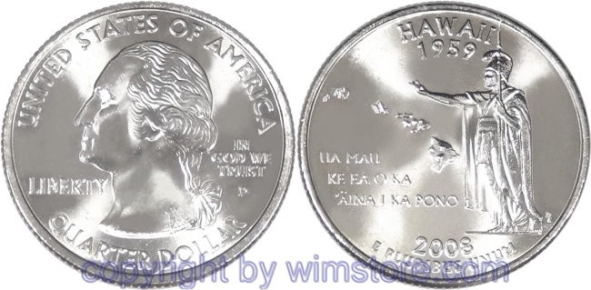 USA, 1/4 Dollar (Quarter) 2008, Hawaii, KM 425, Ku-Ku/Ni plattiert
