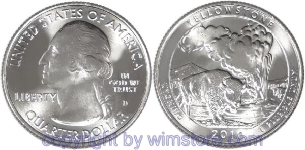 USA, 1/4 Dollar (Quarter) 2010, Yellowstone National Park, KM 470, Ku-Ku/Ni plattiert