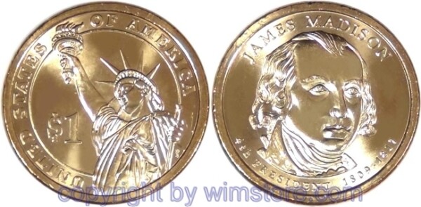 USA, 1 Dollar 2007, James Madison, KM 404, Ku-Ni/Me plattiert