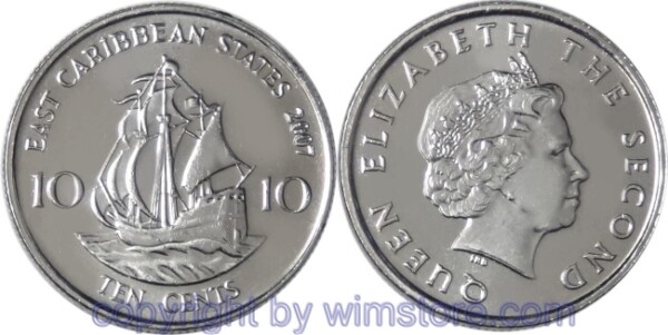 Ostkaribische Staaten, 10 Cents 2002, 2004, 2007, KM 37, Ku/Ni