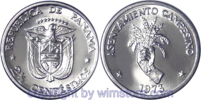 Panama, 2 1/2 Centesimos 1973, 1975, FAO, KM 32, Kupfer - Ku/Ni beschichtet
