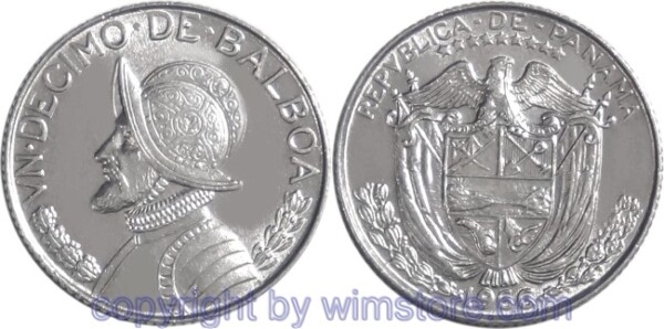 Panama, 1/10 Balboa 1966 - 1993, KM 10, Kupfer - Ku/Ni beschichtet