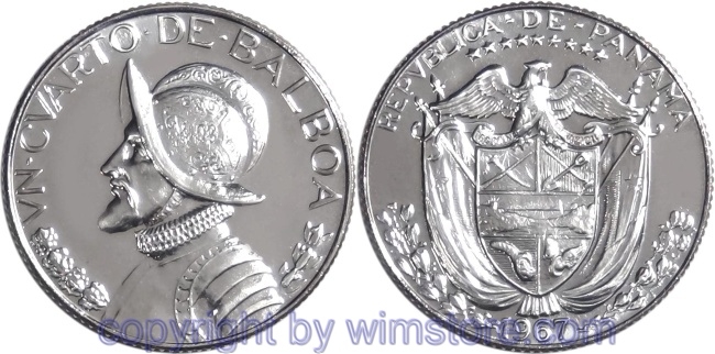 Panama, 1/4 Balboa 1966 - 1993, KM 11.2a, Kupfer - Ku/Ni beschichtet