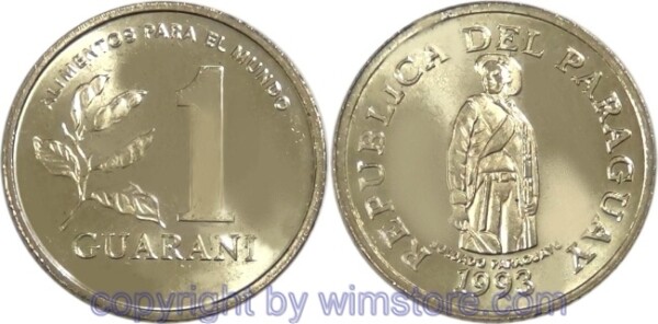 Paraguay, 1 Guarani 1993, FAO, KM 192, Stahl - Messing beschichtet