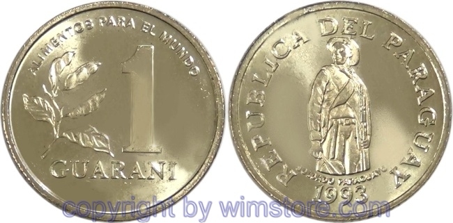 Paraguay, 1 Guarani 1993, FAO, KM 192, Stahl - Messing beschichtet