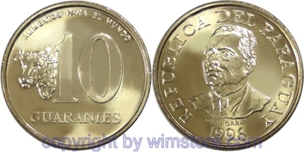 Paraguay, 10 Guaranies 1996, FAO, KM 178a, Stahl -  Messing beschichtet