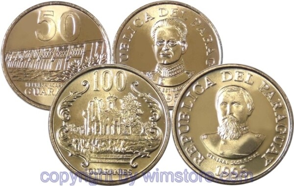 Paraguay Lot: 50 und 100 Guaranies 1995, st