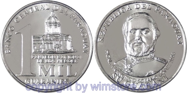 Paraguay, 1000 Guaranies 2006 - 2012, KM 198, Stahl/Nickel