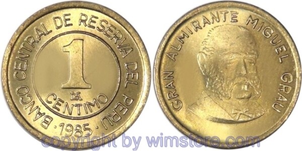 Peru, 1 Centimo 1985, KM 291, Messing