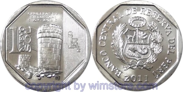 Peru, 1 Nuevo Sol 2011, Kunst und Kultur in Peru, Grabtürme der Colla auf der Halbinsel Sillustani, KM 345, Ku/Ni Zink