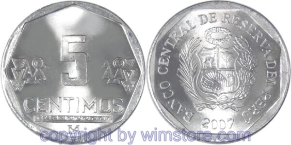 Peru, 5 Centimos ab 2007, KM 304.4a, Aluminium