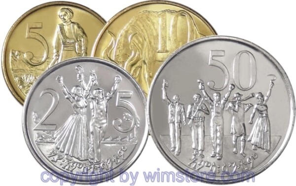 Äthiopien Lot: 5, 10, 25 und 50 Cents EE2000 (2008), st