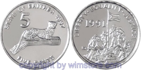 Eritrea, 5 Cents 1997, KM 44, Stahl vernickelt