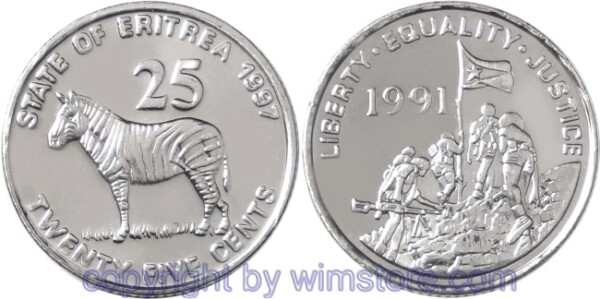 Eritrea, 25 Cents 1997, KM 46, Stahl vernickelt