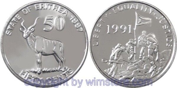 Eritrea, 50 Cents 1997, KM 47, Stahl vernickelt