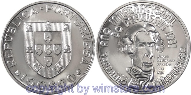 Portugal, 100 Escudos (1984), Jacob Rodrigues Pereira, KM 625, Ku/Ni