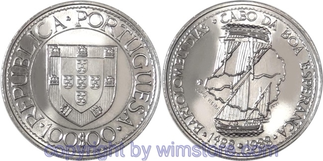 Portugal, 100 Escudos 1988, Sao Pantaleao und Sao Cristovao, KM 642, Ku/Ni