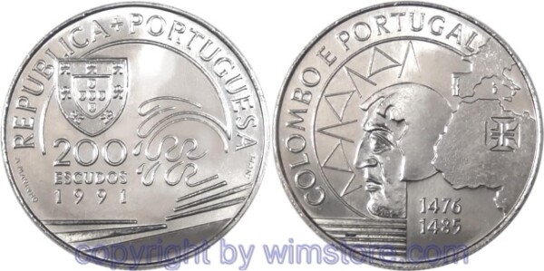 Portugal, 200 Escudos 1991, Kolumbus in Portugal, KM 658, Ku/Ni