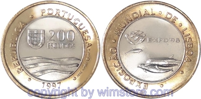 Portugal, 200 Escudos 1997, EXPO 1998 in Lissabon, KM 694, Bi-Metall