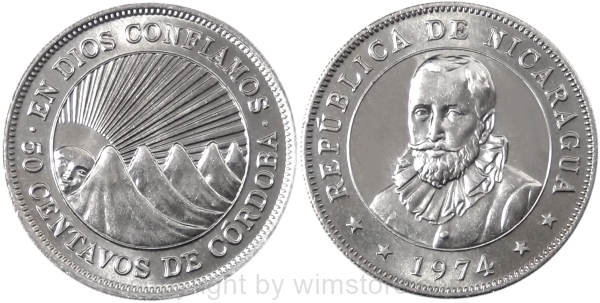 s8935 Nicaragua, 50 Centavos 1972, 1974, KM 19.3, Ku/Ni