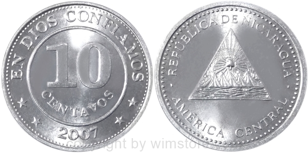 s8947 Nicaragua, 10 Centavos 2007 KM 105, Aluminium