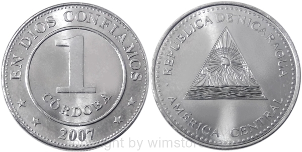 s8950 Nicaragua, 1 Cordoba 2002, 2007 - 2010, KM 101, Stahl verchromt