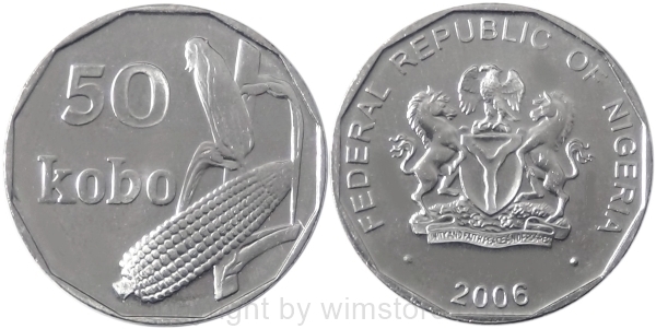 Nigeria, 50 Kobo 2006, KM 13.3, Stahl vernickelt