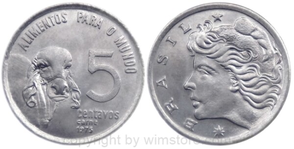 Brasilien, 5 Centavos 1975 - 1978, FAO, KM 587.1, Stahl