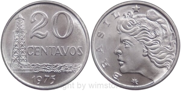 Brasilien, 20 Centavos, 1975 - 1979, KM 579.1a, Stahl
