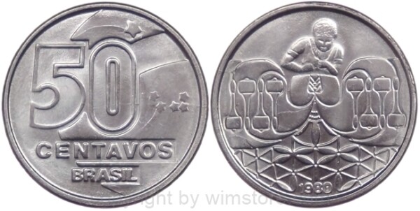 Brasilien, 50 Centavos 1989, 1990, KM 614, Stahl