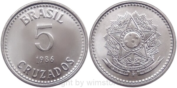 Brasilien, 5 Cruzados 1986 - 1988, KM 606, Stahl