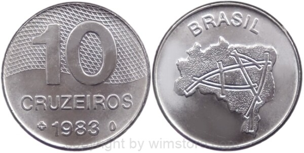 Brasilien, 10 Cruzeiros 1980 - 1986, KM 592.1 u. (KM 592.2 düner Schrötling), Stahl