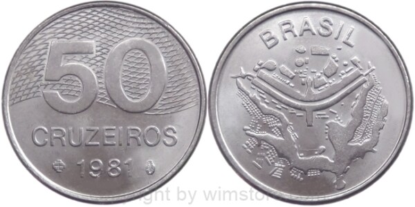 Brasilien, 50 Cruzeiros 1981 - 1984, KM 594.1, Stahl