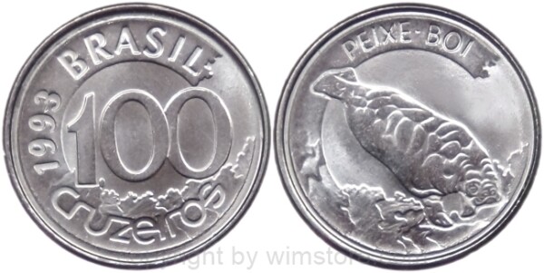 Brasilien, 100 Cruzeiros 1992, 1993, KM 623, Stahl