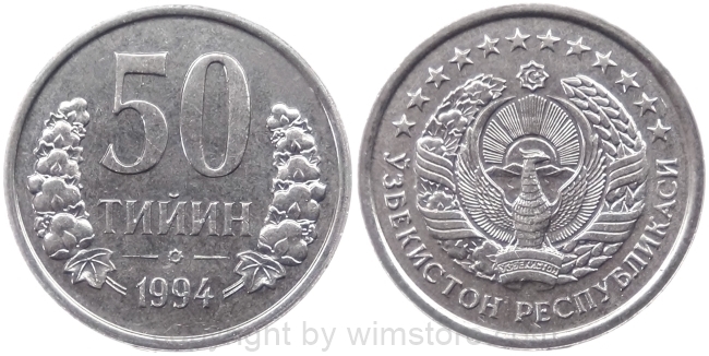 Usbekistan, 50 Tiyin 1994, Var.a zu KM 6, Stahl vernickelt