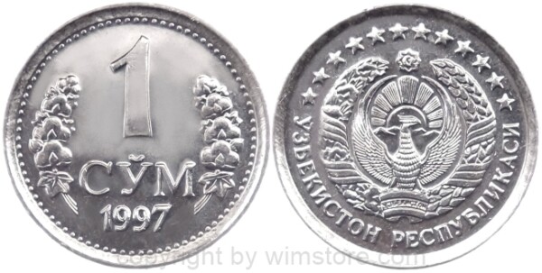 Usbekistan, 1 Som 1997 - 2000, KM 8, Stahl vernickelt