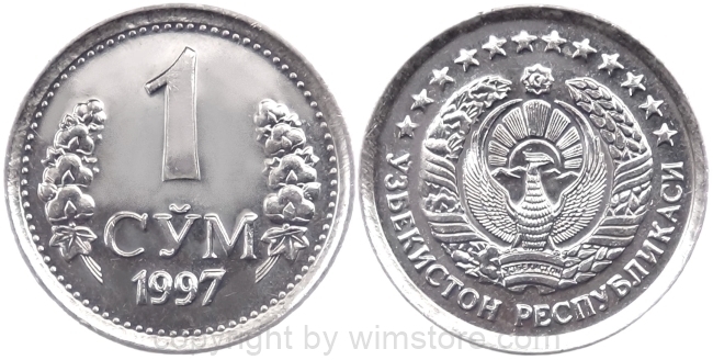 Usbekistan, 1 Som 1997 - 2000, KM 8, Stahl vernickelt