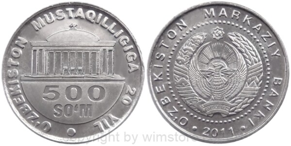 Usbekistan, 500 Som 2011, 20 Jahre Unabhängigkeit, Var. a zu KM 34.2, Ku/Ni