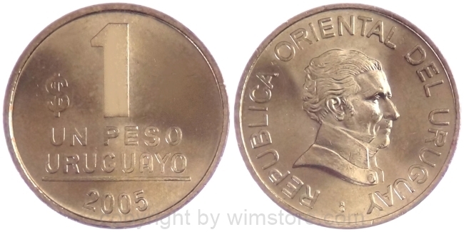 Uruguay, 1 Peso Uruguayo 1998, 2005, 2007, KM 103.2, Alu/Bro