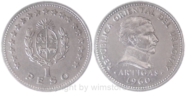 Uruguay, 1 Peso 1960, KM 42, Ku/Ni
