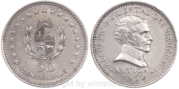 Uruguay, 50 Centesimos 1960, KM 41, Ku/Ni