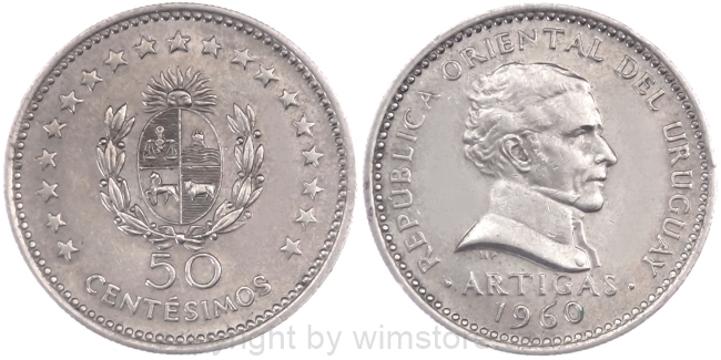 Uruguay, 50 Centesimos 1960, KM 41, Ku/Ni