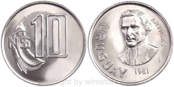 Uruguay, 10 Nuevo Pesos 1981, KM 79, Ku/Ni