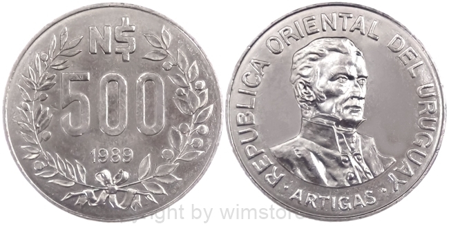 Uruguay, 500 Nuevos Pesos 1989, Jose Gervasio Artigas, KM 98, Ku/Ni