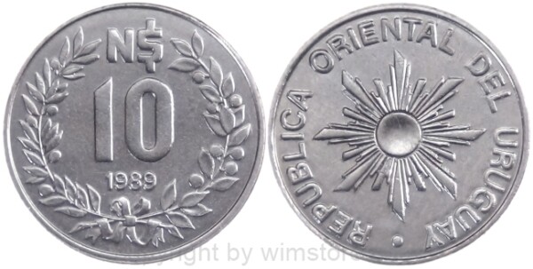 Uruguay, 10 Nuevos Pesos 1989, KM 93, Stahl
