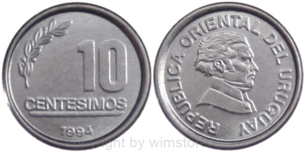Uruguay, 10 Centesimos 1994, KM 102, Stahl