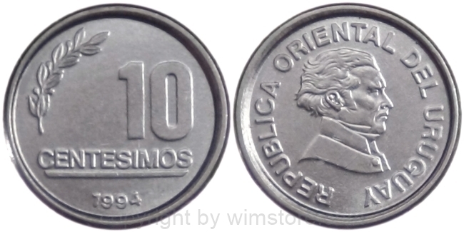 Uruguay, 10 Centesimos 1994, KM 102, Stahl