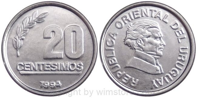 Uruguay, 20 Centesimos 1994, KM 105, Stahl