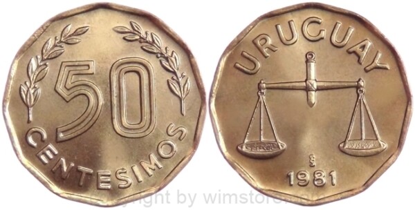 Uruguay, 50 Centesimos 1976, 1977, 1981, KM 68, Alu/Bro